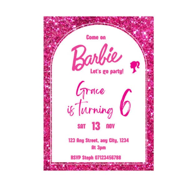 Doll Glitter Party Invitation, Doll Birthday Party, Hot Pink Birthday Party, Pink Doll Birthday Invitation, Doll Invitation, Template