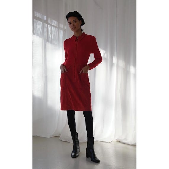 Red Vintage Escada Leather Dress, Mini With Long Sleeves and Details on the  Neckline and Skirt, Size S - Etsy