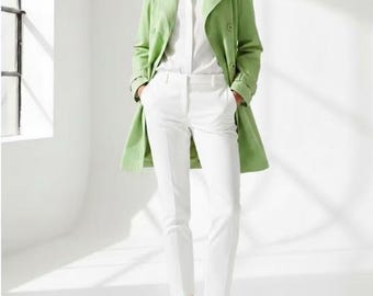 Vintage Max Mara trench coat in lime – Italian women’s trench size S – Classic timeless coat