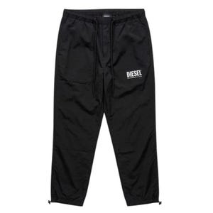 Pantalones Técnicos Negros Diesel, Joggers de Nylon Tipo Chándal, Pantalón Urbano Ajustable, Ropa de Calle Premium, Talla M