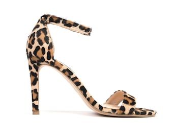 Leopard Print Sandals Elegant Stylish Woman Heels Comfortable Practical Shoes Pony Fur Open Toe Shoes Casual Accessory