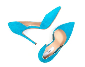 Azure Blue Stiletto Pointed Toe Pumps Elegant Smooth Leather Sandals High Quality Stilettos Chic Design Heels Comfortable Practical Shoes