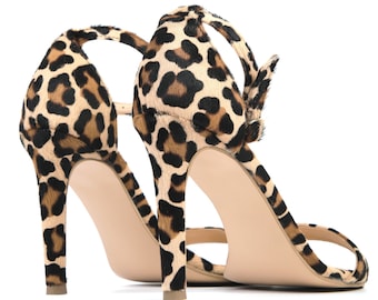 Leopard Print Sandals Elegant Stylish Woman Heels Comfortable Shoes Pony Fur Open Toe Shoes Casual Accessory Animal Pattern Leopard