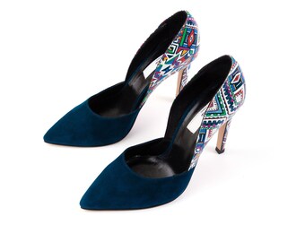 Wildleder Elegante Azur Blau Stilettos Echtes Leder Pumps Stilvolle Komfortable High Heels Dunkelblau Büro Schuhe Glatte Echtleder Sandalen