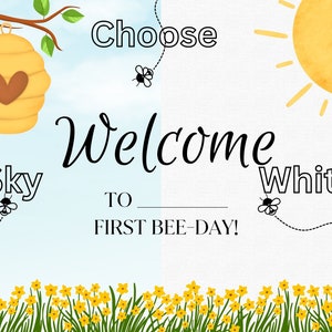 Download immediato stampabile del cartello di benvenuto a tema First Bee-day Party personalizzato