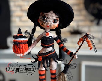 witch Crochet Doll , Amigurumi Doll Patterns, PDF in English, amigurumi crochet doll pattern, Halloween Witch Fairy Crochet Doll Pattern