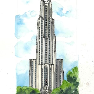 University of Pittsburgh Painting, Cathedral of Learning Watercolor, Pitt, Cathy, Watercolor Painting, College Art, Custom Art, Original Art