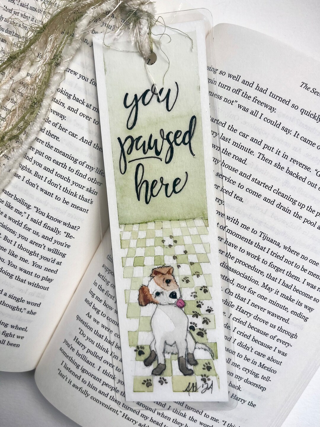 Puppy Bookmark, Green Watercolor Bookmark With Puppy, Laminated ...