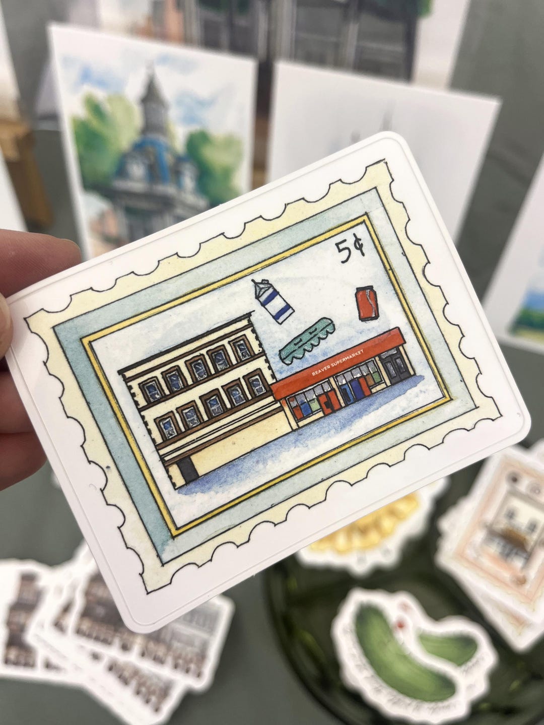 Downtown Beaver PA Sticker, Linocut Sticker, Small Business Linocut ...