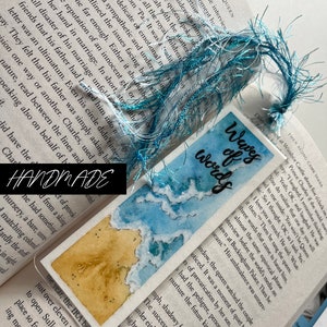 Handmade Ocean Watercolor Bookmark Laminated with Tassel, Ocean Bookmark, Beach Bookmark, Laminated Watercolor Bookmark, Bookmark Art