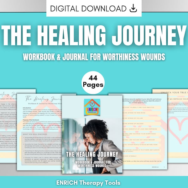 The Healing Journey Journal, Workbook and Journal for Worthiness Wounds, Digital Download Journal, Therapy Exercise Workbook, Downloadable