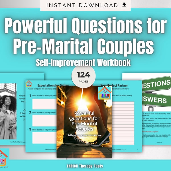 Questions puissantes pour les couples prénuptiaux Cahier d'exercices de développement personnel, thérapie de couple, conseils de rencontres, outils de thérapie, aide aux couples BIPOC interracial