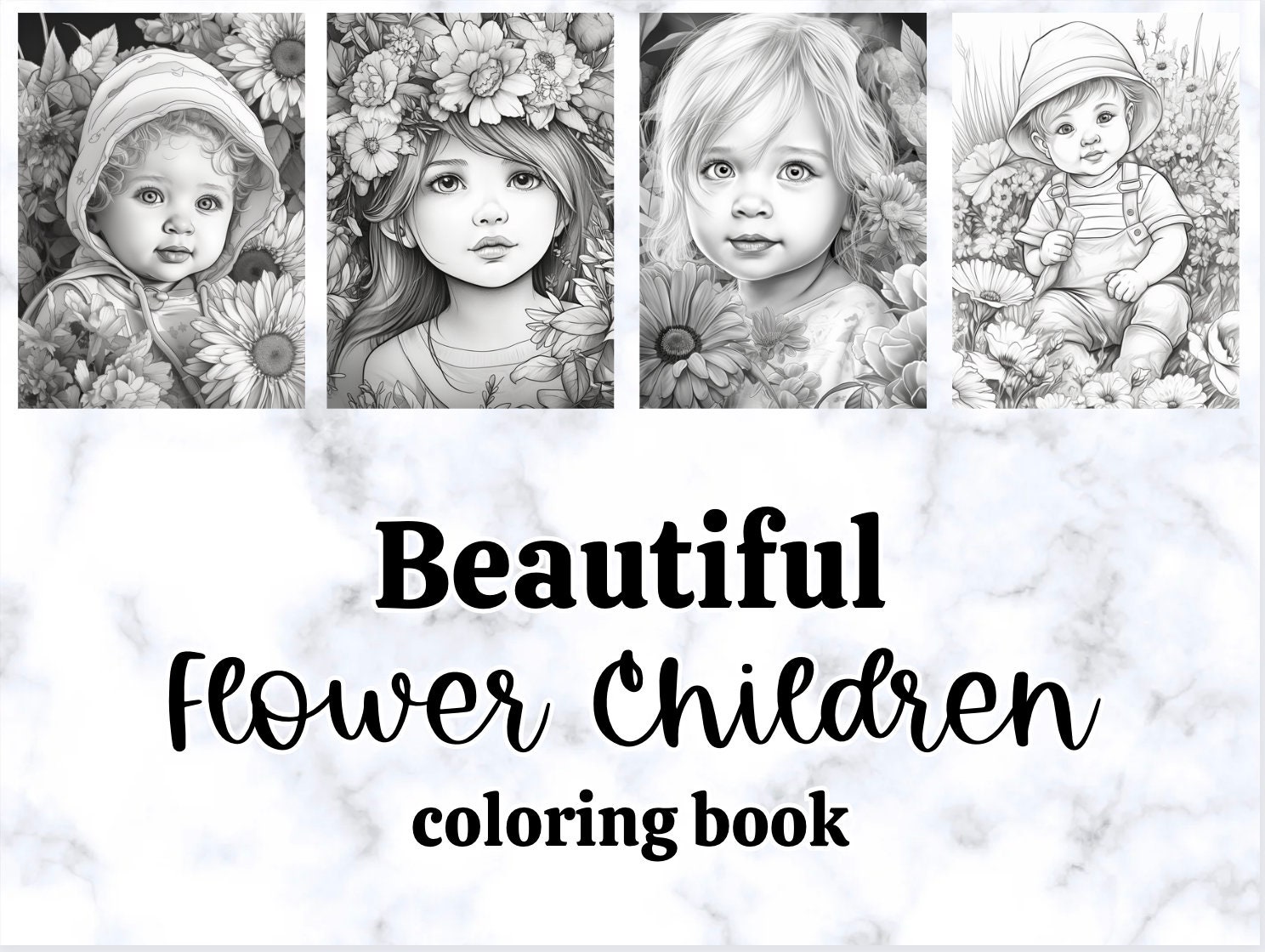 Beautiful Flower Children Coloring Book, Adults Kids Instant Download