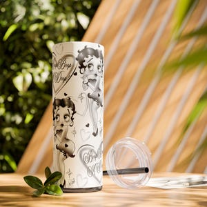 Beker beker, Boop a Doop Betty Boop zwart-wit, schattige reismok, cadeau retro stripfiguur, 20oz magere beker, herbruikbare drinkgerei