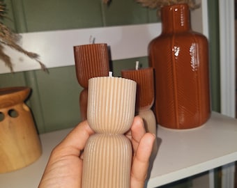 Velas de pilar acanaladas, paquete de tres, elija sus colores personalizados, compre 1, 2 o 3, vertidas a mano, hechas a pedido.