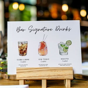 Veranstaltungsort Barmenü Signature Getränke | Hochzeit | Ereignisse | 3 Getränkekarte druckbares digitales Design