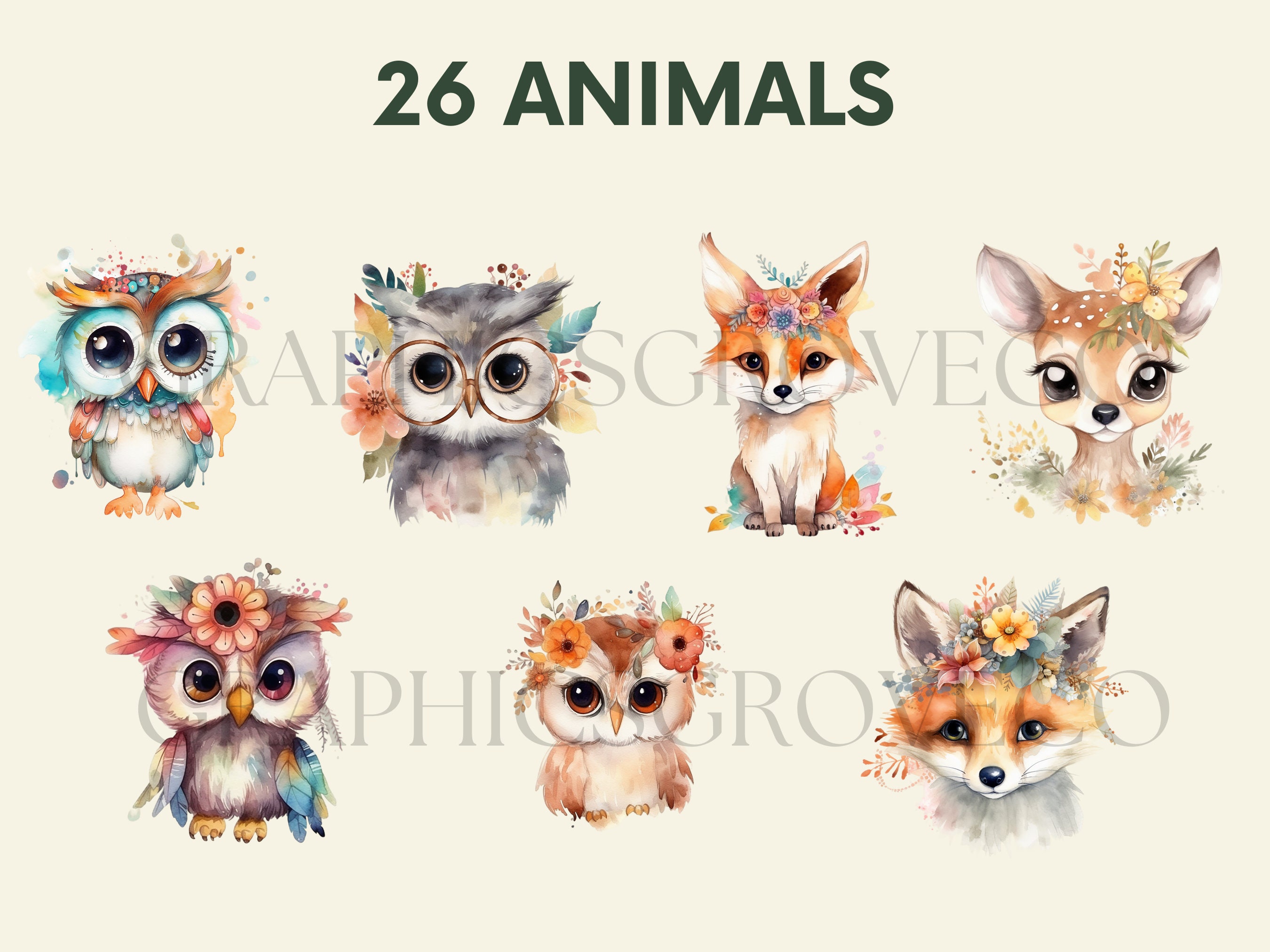 Boho Woodland Animal Clipart Baby Shower Girl Decor Watercolor Nursery ...