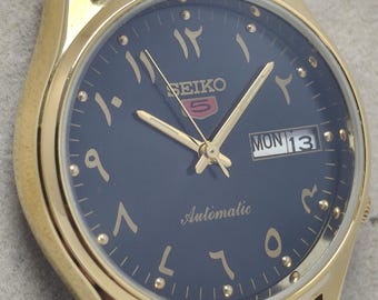 Seiko 5 Automatic Watch: Arabic Numerals, Stainless Steel, Japan Made