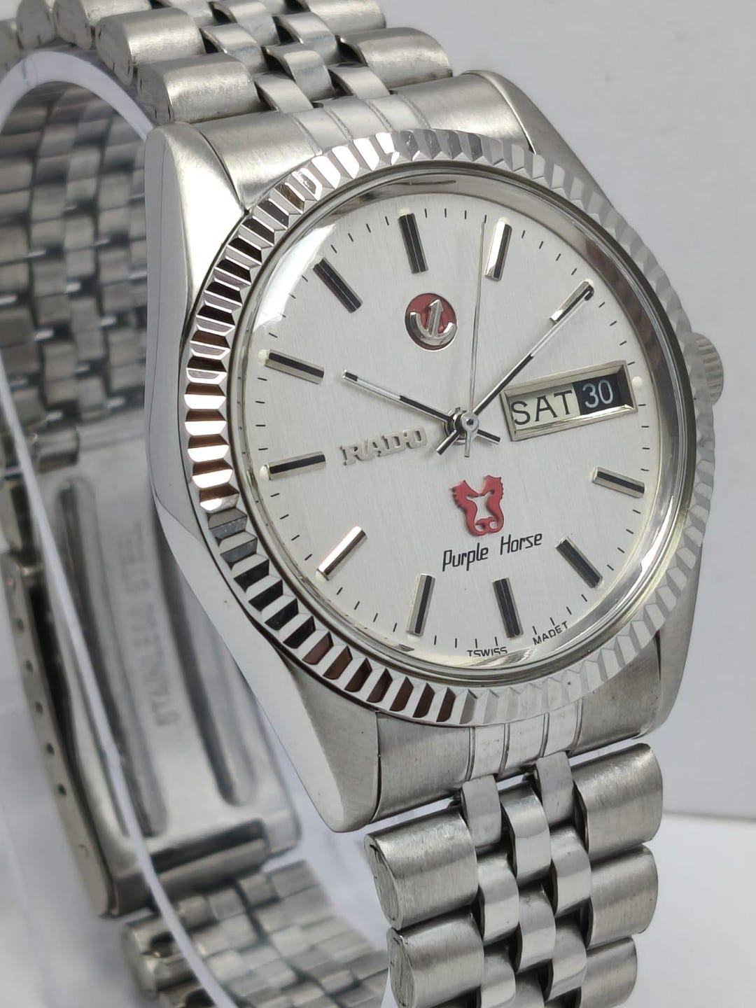 Vintage Refurbished Rado Purple Horse Automatic Watch: Silver Dial