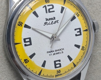 Reloj de pulsera vintage HMT Pilot: esfera blanca, cuerda manual