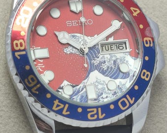 Refurbished Seiko Wave Godzilla Automatic Wrist Watch: Red Dial Day & Date, Japan Made