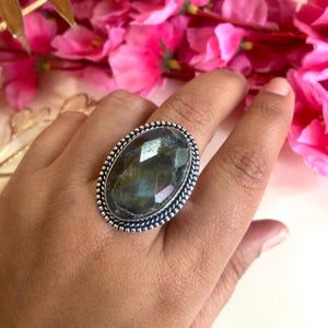 Natural Labradorite Ring 925 Sterling Silver Handmade Gemstone Jewelry Designer Silver Ring For Everyday Statement Ring For Birthday Gift