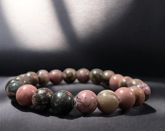 Handmade Rhodonite Beaded Stretch Bracelet - 8mm Natural Gemstone