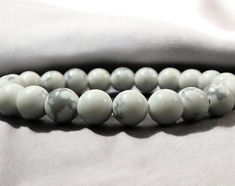 Howlite Beaded Bracelet: 8mm Natural Gemstone, Calming Jewelry
