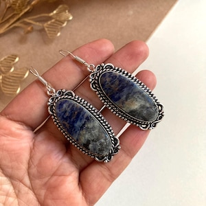 Sodalite earrings, silver Sodalite earrings, Boho Sodalite earrings, Oval Sodalite earrings, Sterling silver earrings, Blue Stone Jewelry