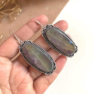Pendientes de fluorita, pendientes de plata de ley 925, pendientes de piedras preciosas, joyas de fluorita, pendientes para mujer, joyas nuevas hechas a mano, regalos para ella