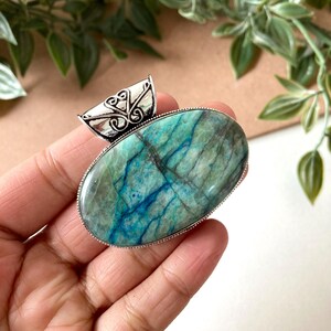 Chrysocolla Sterling Silver Gemstone Vintage Pendant, Natural Stone Necklace, Spiritual Jewelry, Boho Pendant,Gift for Her, Handmade Pendant