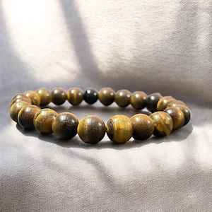 Tiger&#39;s Eye Beaded Bracelet, Natural Gemstone Stretch Bracelet, Healing Bracelet Jewelry, Gift For Friend, Unisex Handmade Bracelet For Gift