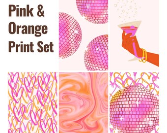 Rosa und Orange Wand Kunst Retro Wand Kunst Wohnheim adrette Wand Kunst niedlich rosa Wand Kunst rosa und orange Galerie Wand digitale Kunst