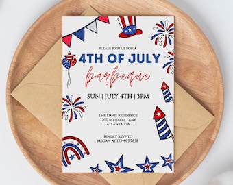 Aangepaste 4 juli uitnodiging Four of July BBQ 4 juli uitnodigen 4 juli BBQ aangepaste uitnodigingen 4 juli uitnodiging voor feest