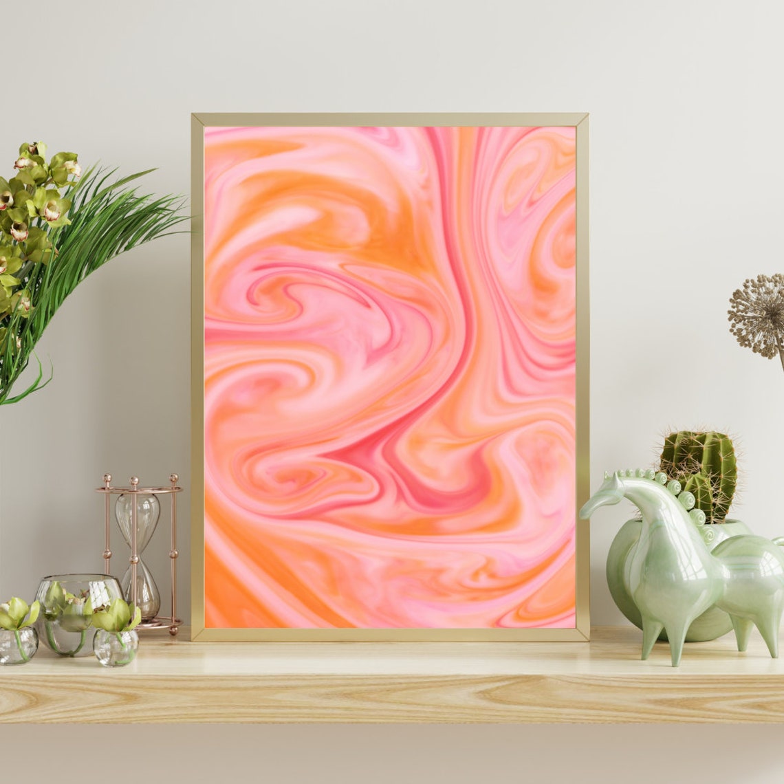 Pink and Orange Wall Art Trendy Retro Wall Art Dorm Room Decor Preppy