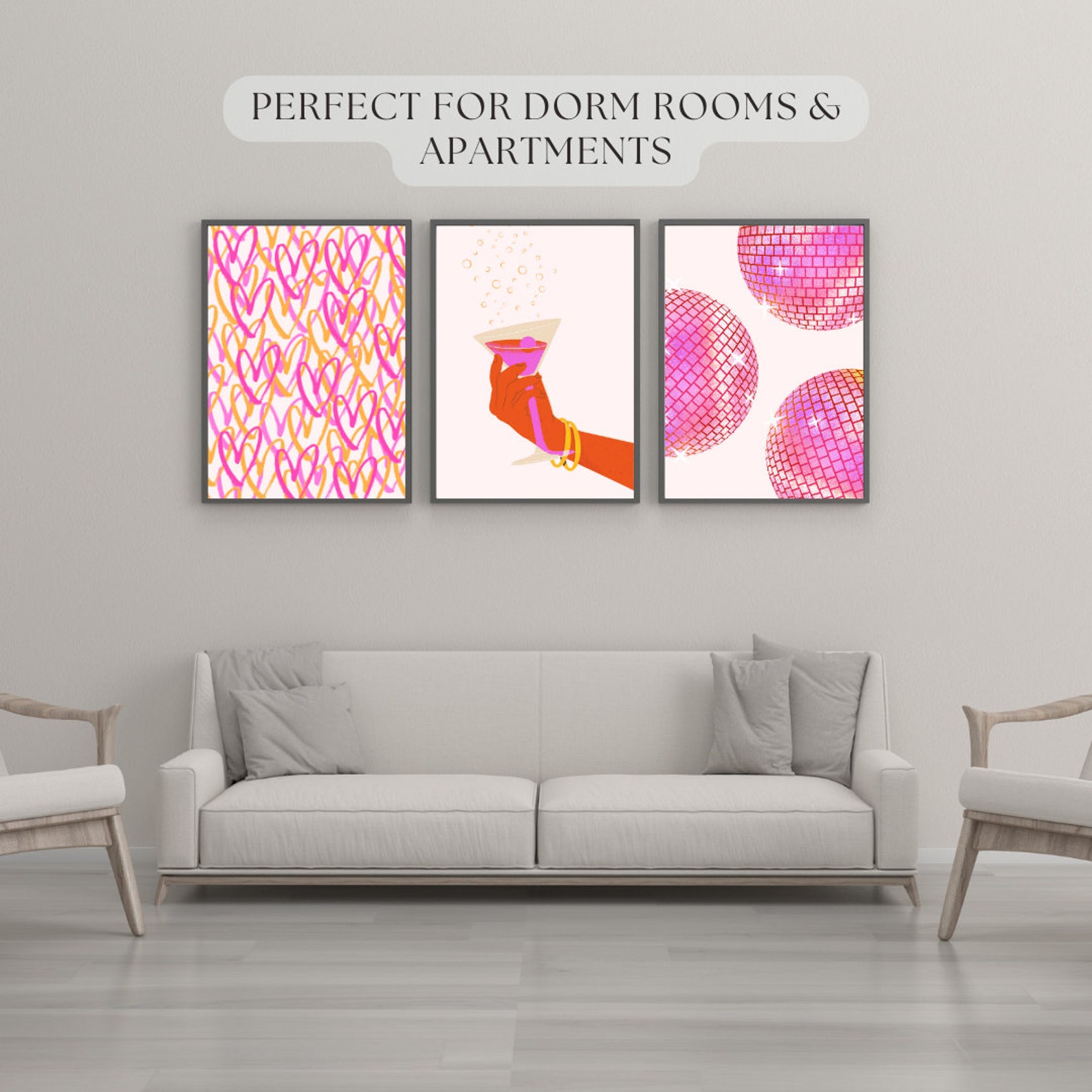 Pink and Orange Wall Art Trendy Retro Wall Art Dorm Room Decor Preppy