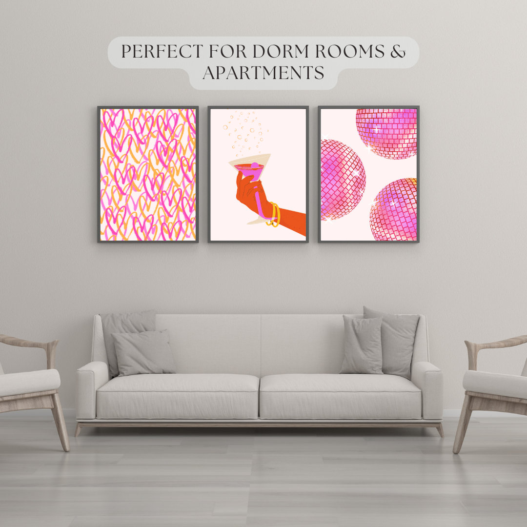 Pink and Orange Wall Art Trendy Retro Wall Art Dorm Room Decor Preppy Wall Art Cute Pink Wall