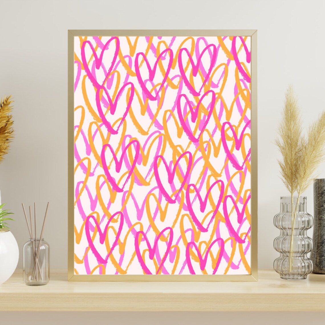 Pink and Orange Wall Art Trendy Retro Wall Art Dorm Room Decor Preppy