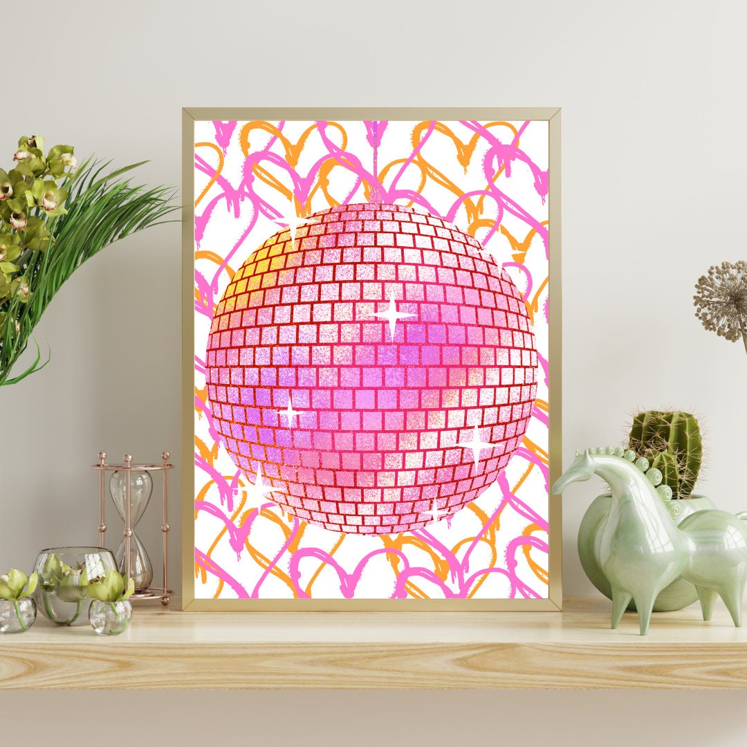 Pink and Orange Wall Art Trendy Retro Wall Art Dorm Room Decor Preppy