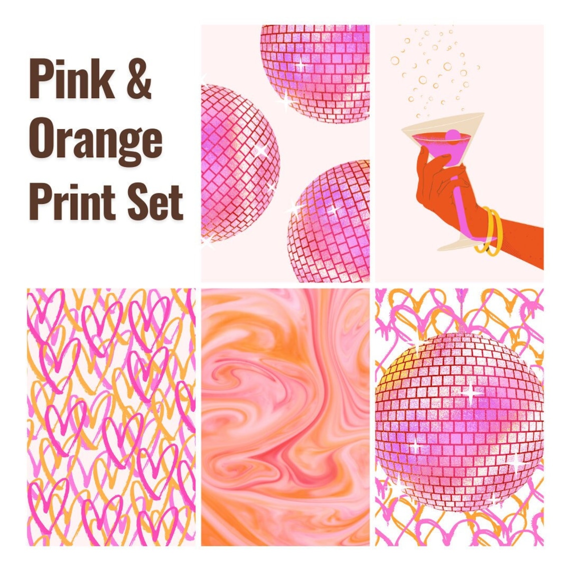 Pink and Orange Wall Art Trendy Retro Wall Art Dorm Room Decor Preppy