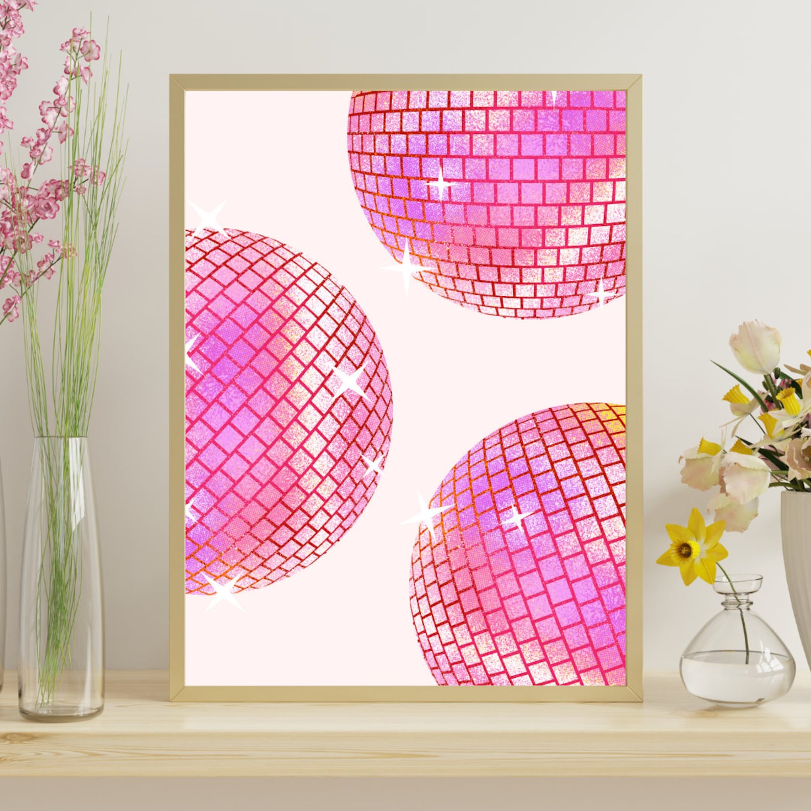 Pink and Orange Wall Art Trendy Retro Wall Art Dorm Room Decor Preppy
