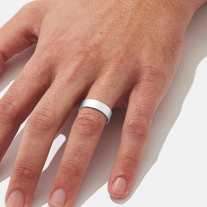6mm Silver Flat Matte Men&#39;s Wedding Ring, Flat Edge Wedding Band in Silver, Matte Finish Silver Wedding Ring for Men