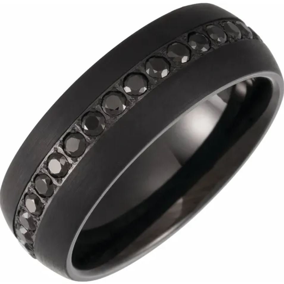 Tungsten Black PVD Imitation Black Zircon Dome Comfort-Fit Band Tungsten Black PVD Imitation Black Zircon Dome Comfort-Fit Band