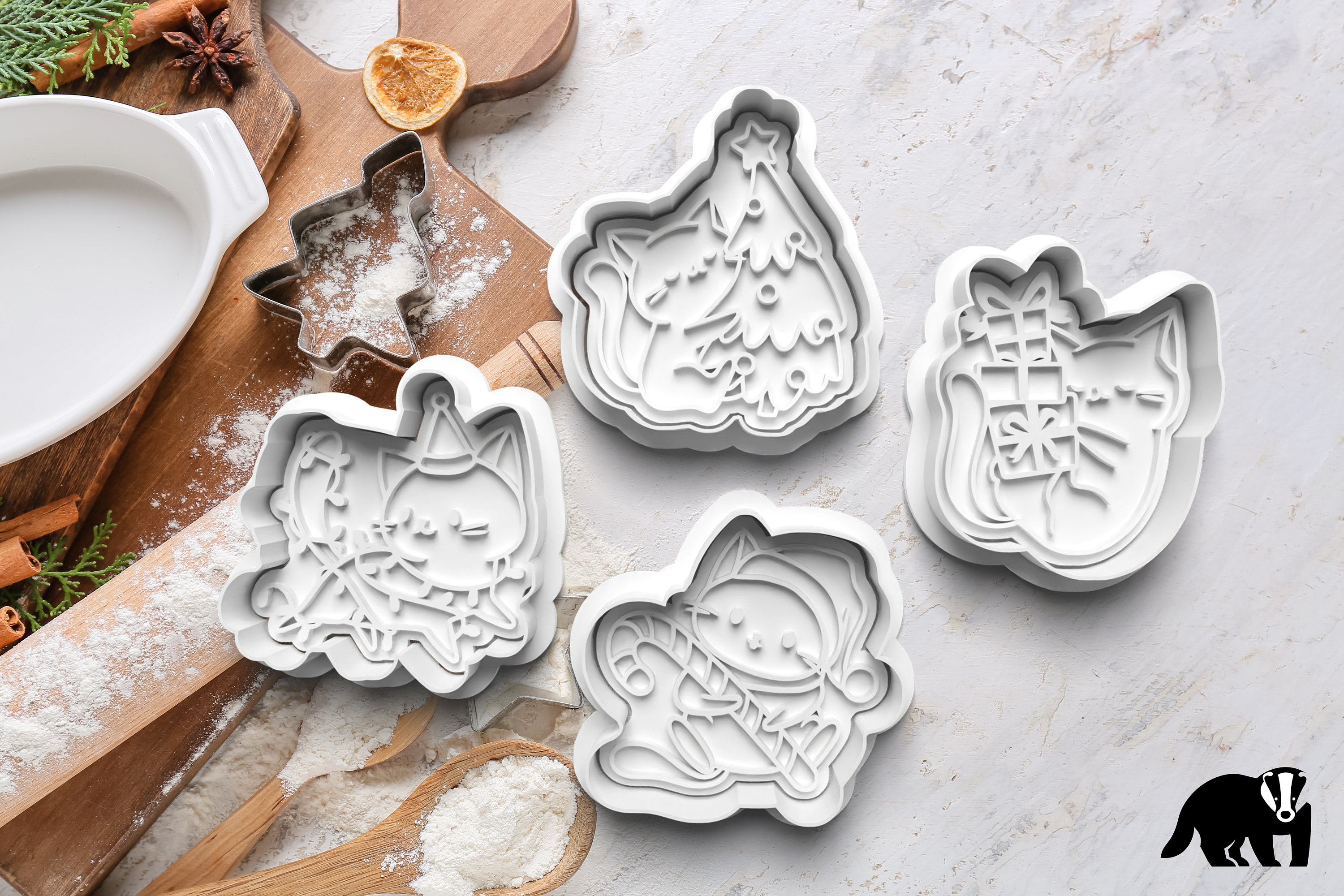 Christmas Cat Designs Cookie Cutter Set 8 Pieces 3.5 Etsy