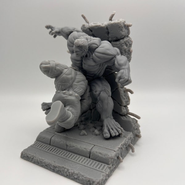 Diorama miniature imprimé en résine Hulk et Juggernaught