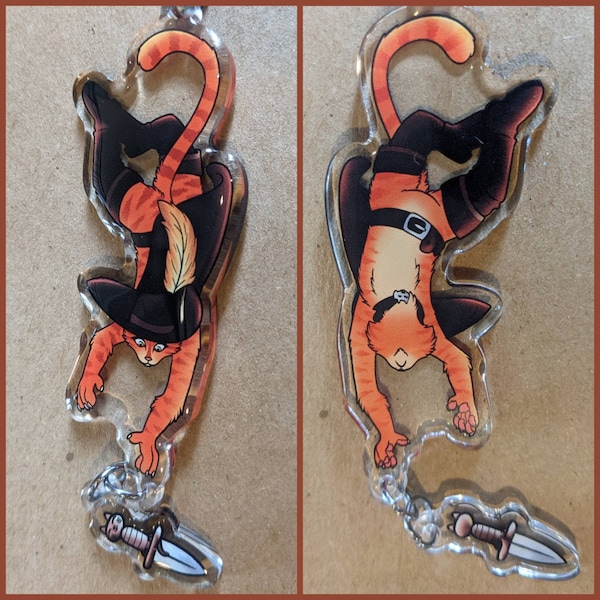 Puss in Boots keychain Puss and Gatito Blade Connecting Keychain Charm Art and Sticker Variation