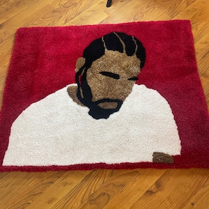 Kendrick Lamar DAMN. Album Inspired Handmade Tufted Rug, 36x20&quot; Acrylic Yarn Non-Slip Backing – Unique Hip Hop Home Decor & Music Lover Gift