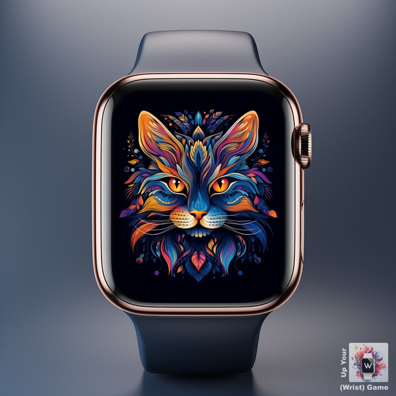 Boho Mandala Cat Apple Watch Face Wallpaper, Smartwatch Background, Cat