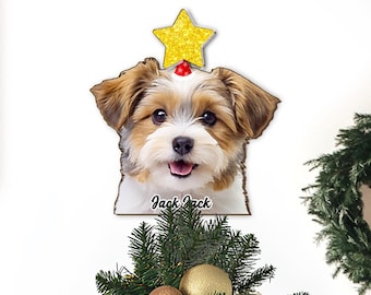 Personalized Pet Photo Tree Topper, Custom Cat Dog Christmas Tree Topper, Yellow Star Christmas Tree Decor, Star Tree Topper 2026