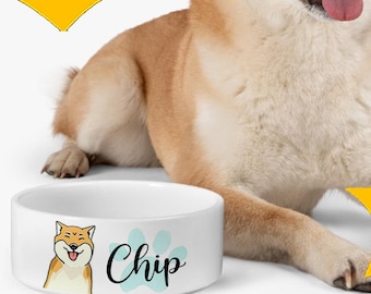 Personalized Ceramic Dog Paw Bowl: Custom Name Pet Food & Water Dish